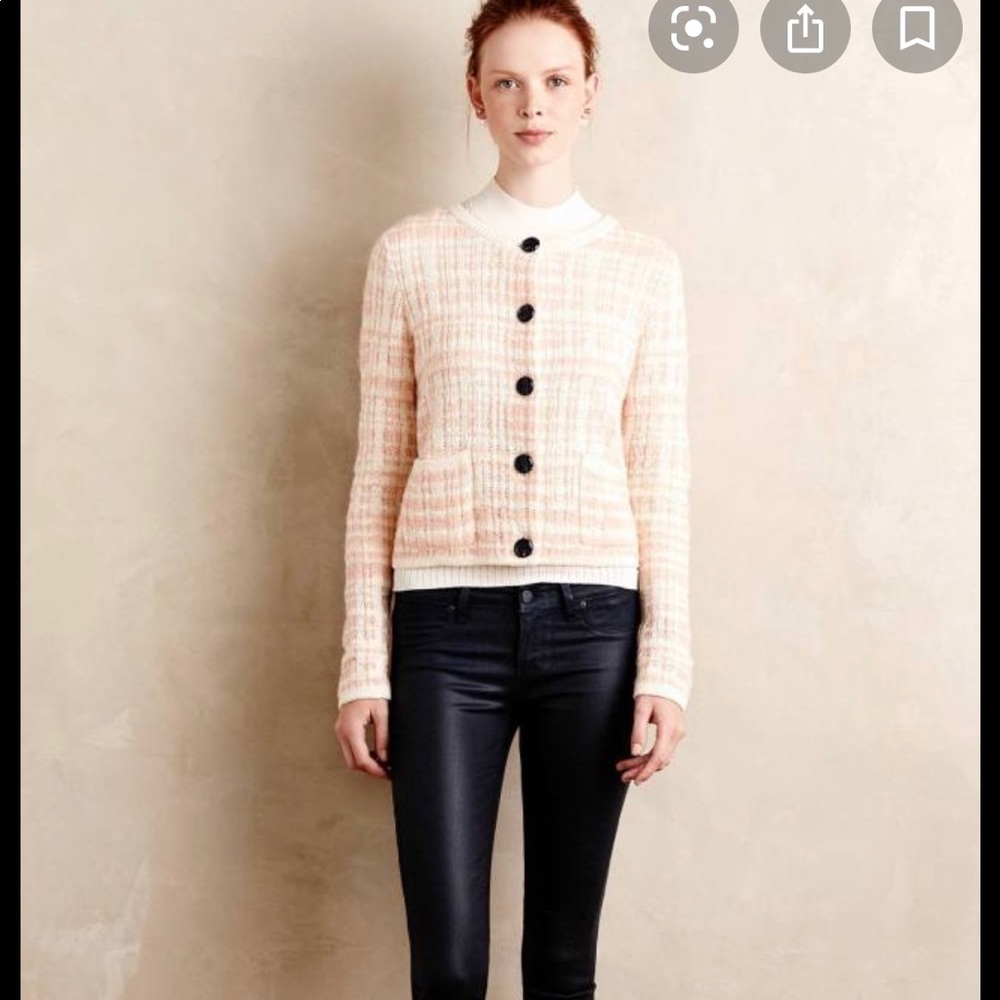 Anthropologie Pale Pink/Cream Knit Cardigan - Picture 3 of 3